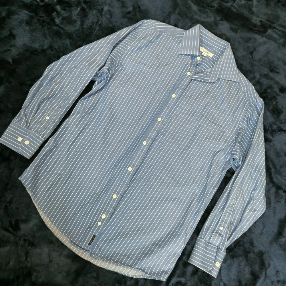 Alex Cannon Shirt Men's S-M Blue Stripped Long Sleeve Button-Down 100% Cotton